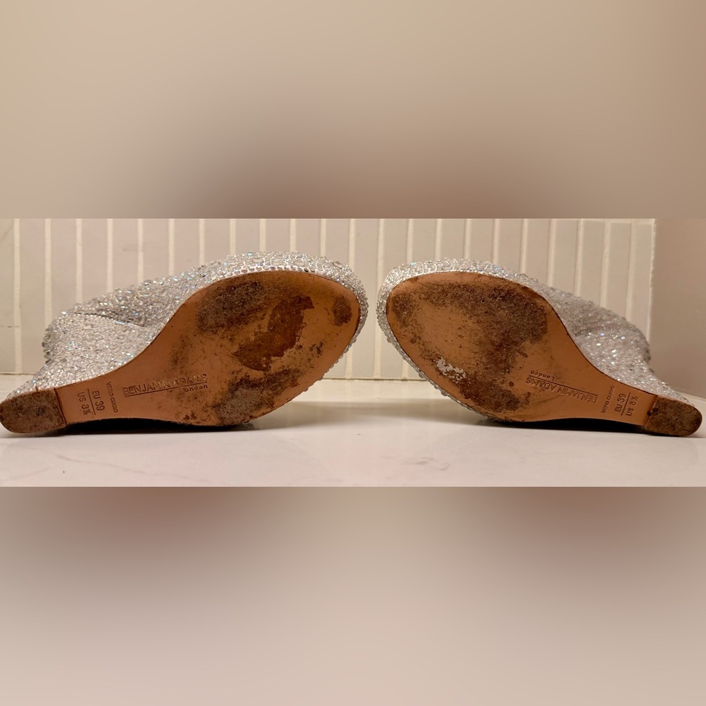 Benjamin Adam's Cali Swarovski Crystal Encrusted Peep-toe Wedding Wedges. Sz 8.5 - Picture 8 of 9